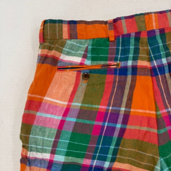 Polo Golf Ralph Lauren Men's 34 Madras Plaid 100% Linen Bermuda Shorts - Picture 10 of 15